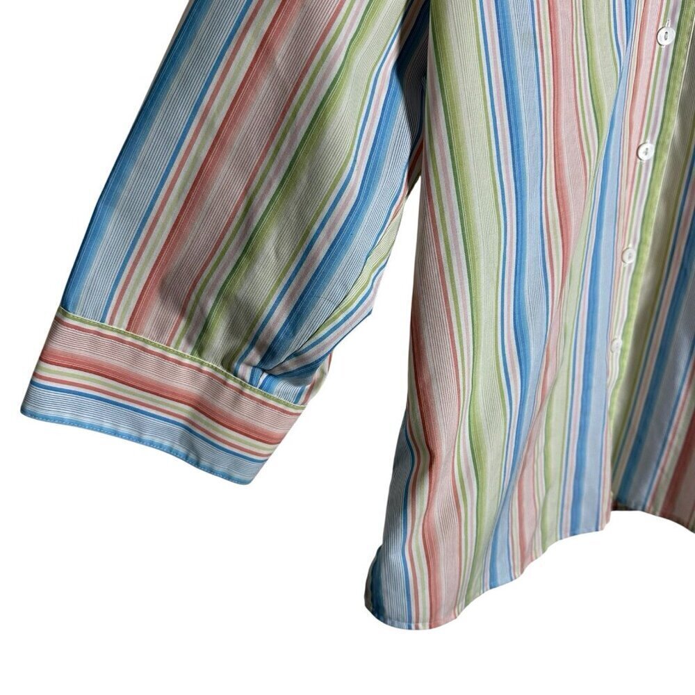 Foxcroft Wrinkle Free Striped 3/4 Sleeve Top Sz 14P Button Cotton Travel *Flaw - Picture 7 of 11